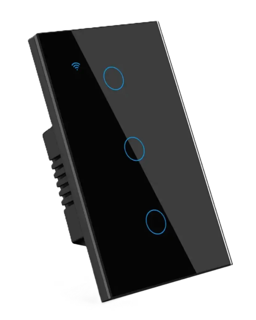 Interruptor Tactil Inteligente Wifi Domótica - Tuya Negro - 3 Botones
