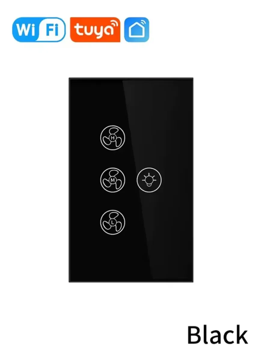 Interruptor Para Luz Y Ventilador De Techo Wifi - Tuya Alexa - Negro