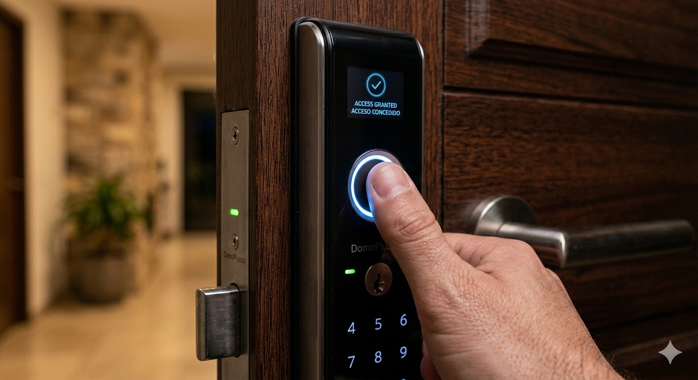 Detalle de sensor biométrico de huella dactilar